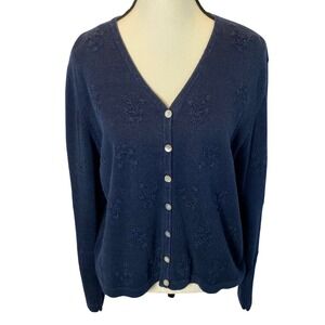 Vintage Herman Geist Floral Embroidered Cardigan Sweater Womens XL Grandmacore